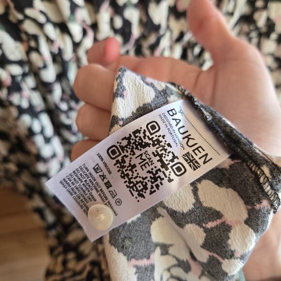 Baukjen Ishya Viscose Dress Button Front Tie Waist Maxi Flecked Print 6 Flowy - Picture 6 of 6